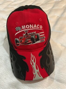 Monaco F1 Red and Black adult Racing Cap with Flame Design